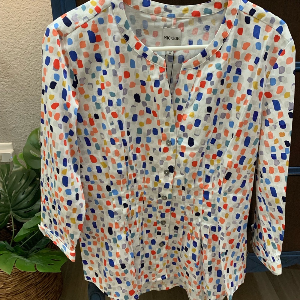 NIC + ZOE New Seaglass Womens Spring Shirt 3/4 Sleeve Multi Color